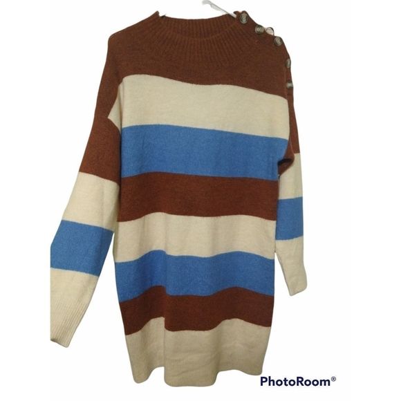 Altar'd State Women's Striped Mock Collar Sweater Dress Size S - Picture 3 of 11